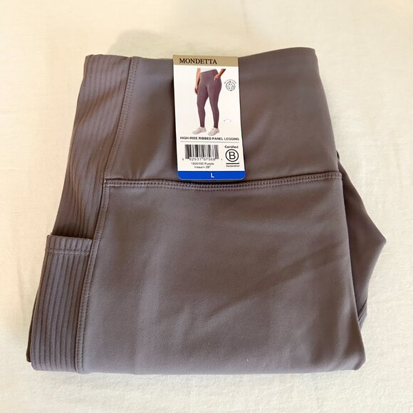 New Mondetta Women's Panel Ribbed Legging Size L Purple, Side Pockets, Stretch - Picture 7 of 15